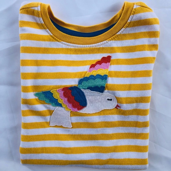 Hanna Andersson Yellow and White Striped Colorful Bird Long Sleeve T Sz 5 Girls - Picture 2 of 6